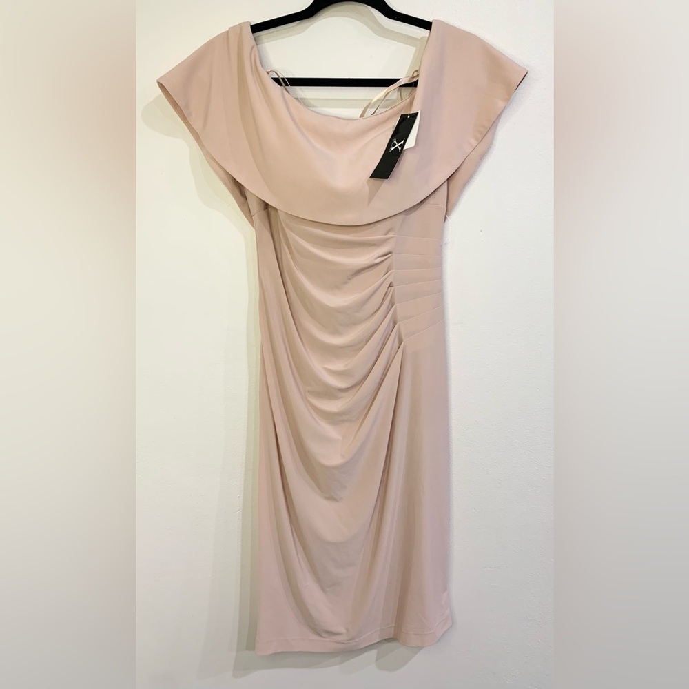 Xscape blush pink off-the-shoulder ruched dress formal semi formal Size 10